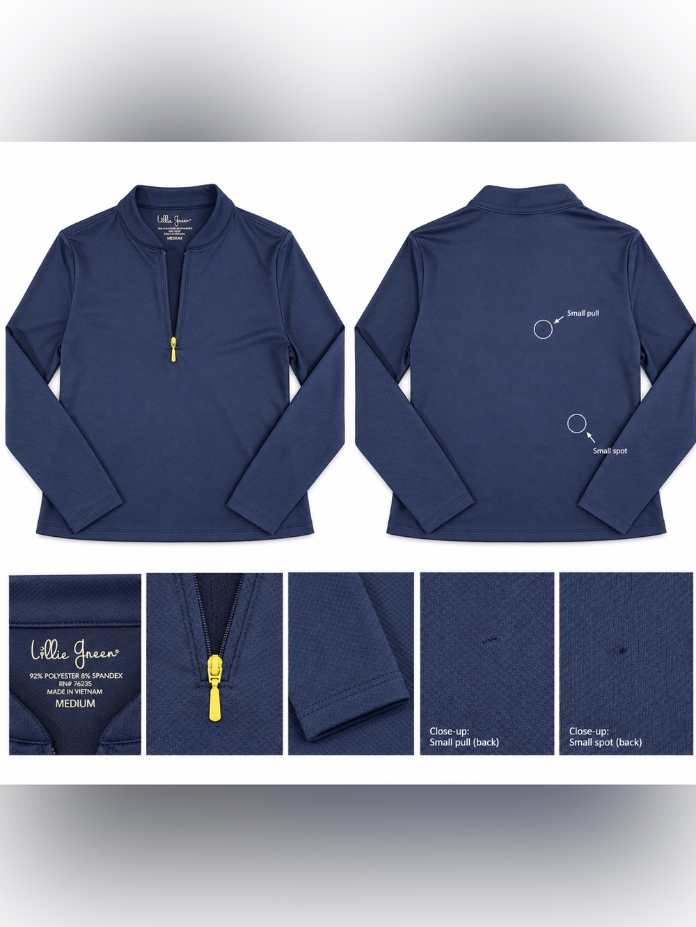 Lillie Green Navy Quarter Zip Performance Pullover Women’s M